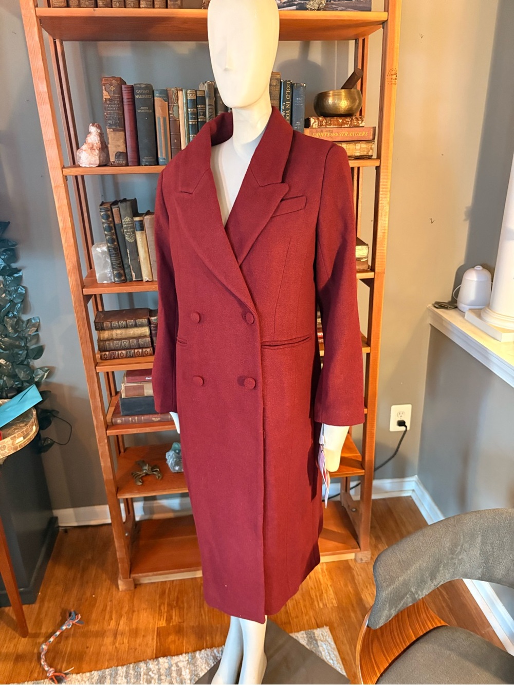Avec Les Filles Nordstrom Double-Breasted Long Trench Coat in Deep Burgundy